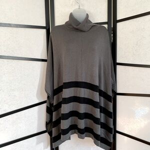Neiman Marcus Cashmere Blend Turtleneck Shawl - Size XL ~ Gray & Black Stripes